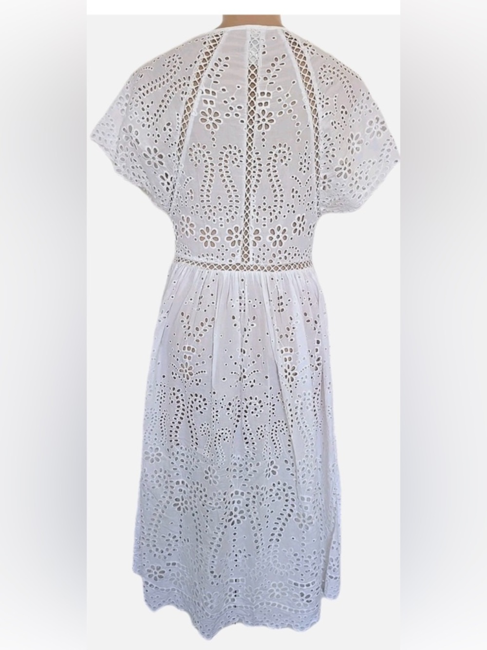 Zimmermann White Broderie Anglaise Midi Dress with Eyelet Detail 1 - Picture 3 of 12